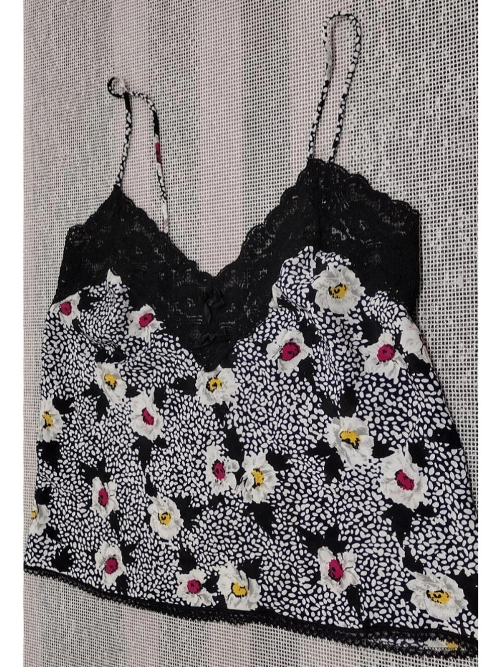 Escapades Camisole Lingerie Black Lace Floral Spaghetti Top M / L Vintage 1980s